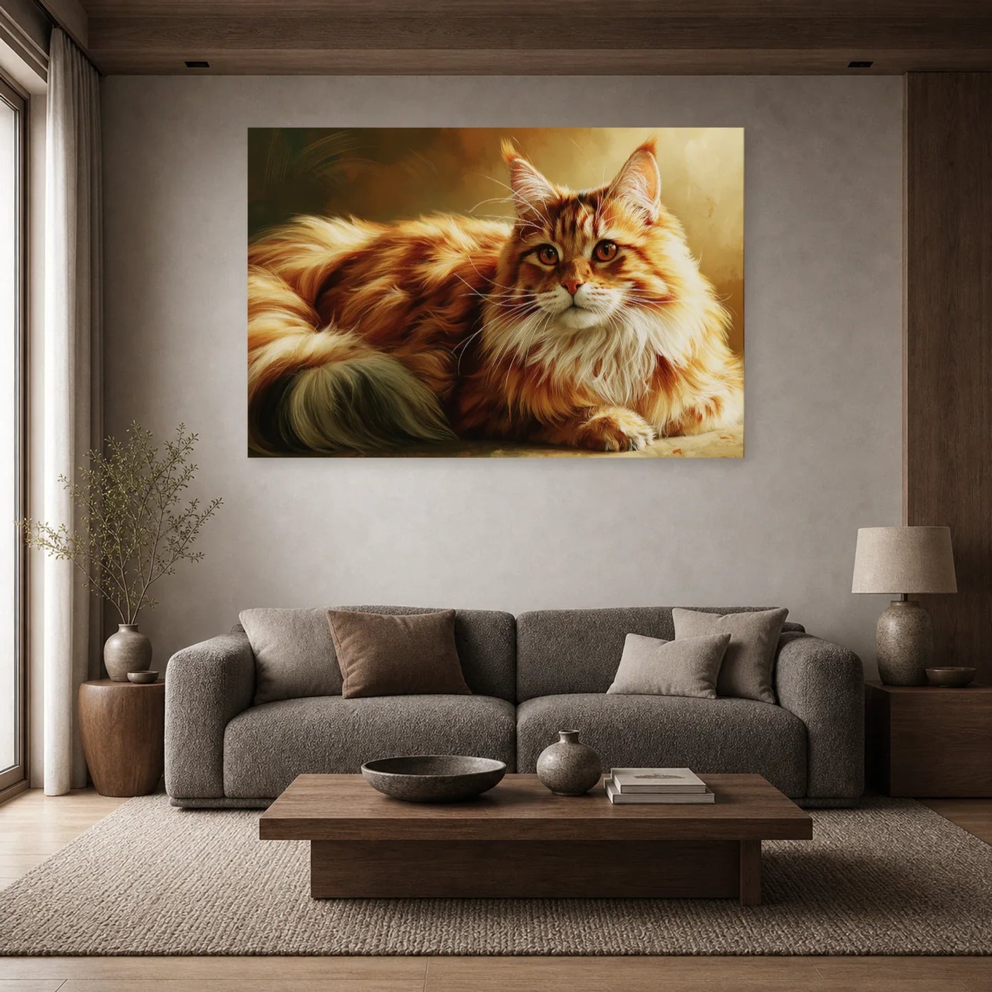 Tableau Chat Maine Coon - Roi des Brumes dans un salon - Art Virtuoso