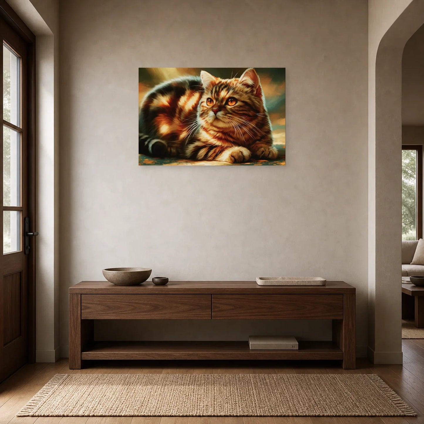 Tableau Chat Manx - Rondeur Sauvage dans une entrée ou un couloir - Art Virtuoso