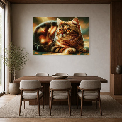 Tableau Chat Manx - Rondeur Sauvage dans une salle à manger - Art Virtuoso