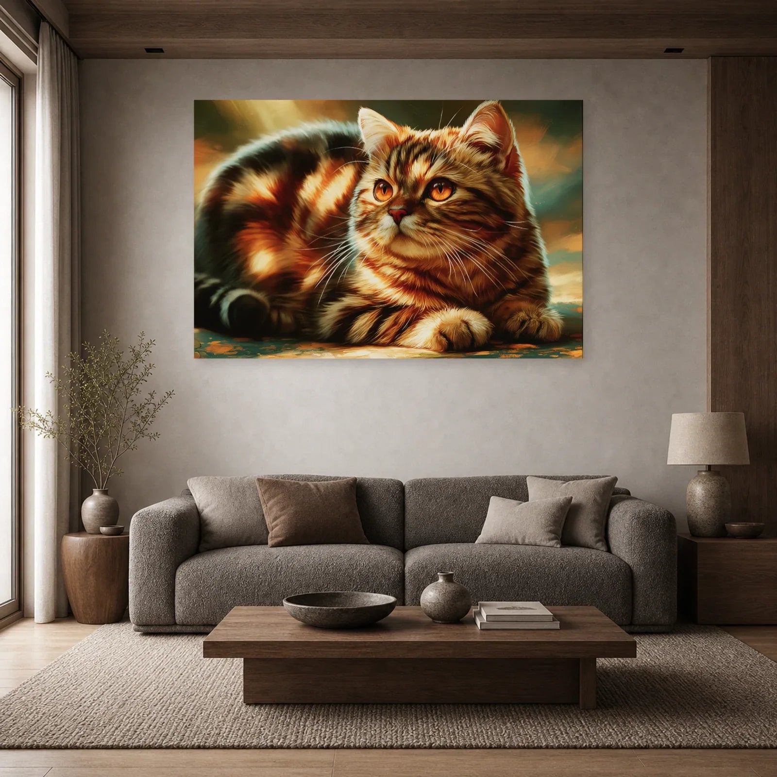 Tableau Chat Manx - Rondeur Sauvage dans un salon - Art Virtuoso