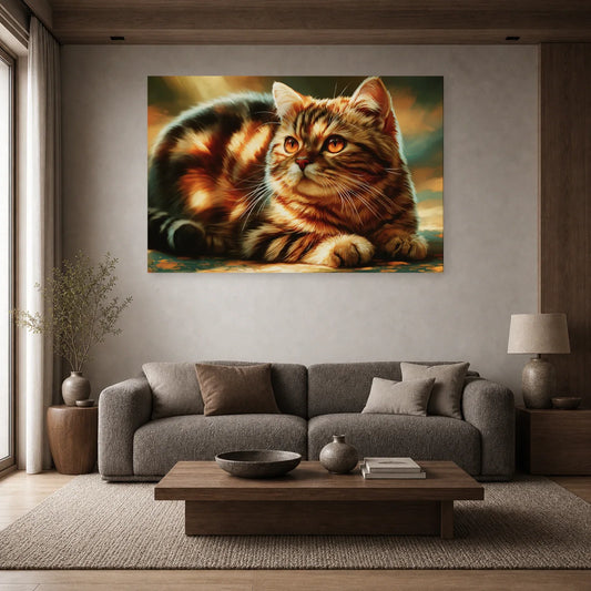 Tableau Chat Manx - Rondeur Sauvage dans un salon - Art Virtuoso