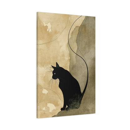 Tableau Chat Noir Minimaliste Sable - toile 3D avec bords imprimés - Art Virtuoso