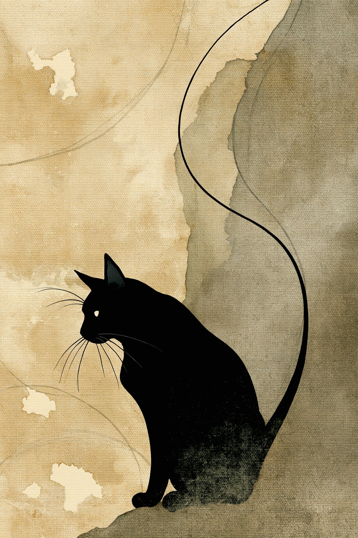 Tableau Chat Noir Minimaliste Sable - format XXL - Art Virtuoso