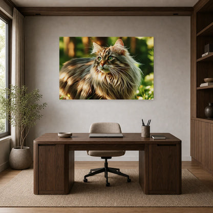 Tableau Chat Norvégien - Forêt d'Hiver dans un bureau - Art Virtuoso