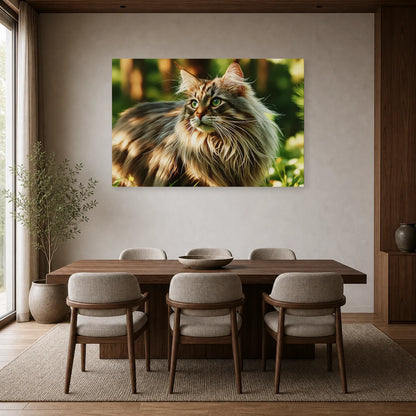 Tableau Chat Norvégien - Forêt d'Hiver dans une salle à manger - Art Virtuoso