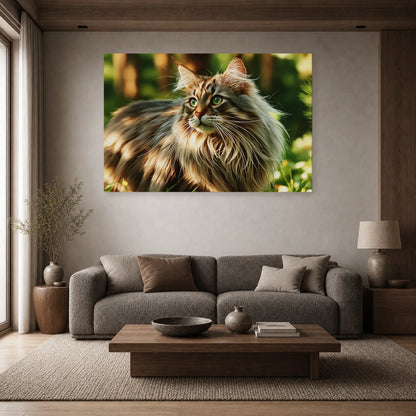 Tableau Chat Norvégien - Forêt d'Hiver dans un salon - Art Virtuoso
