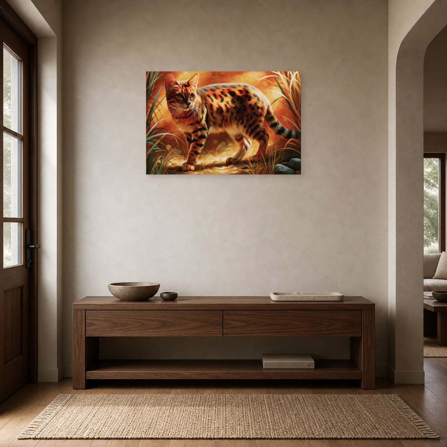 Tableau Chat Ocicat - Taches de Cannelle dans une entrée ou un couloir - Art Virtuoso