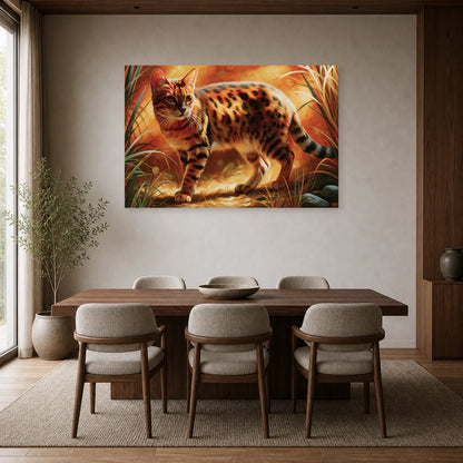Tableau Chat Ocicat - Taches de Cannelle dans une salle à manger - Art Virtuoso