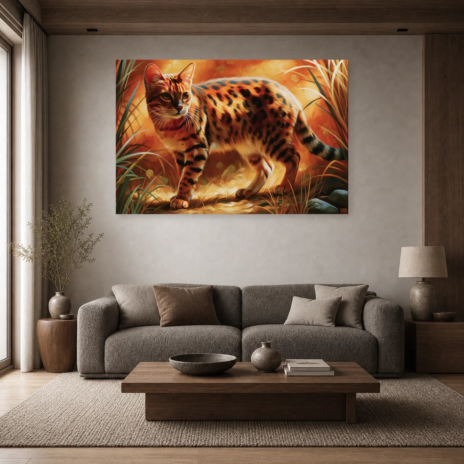 Tableau Chat Ocicat - Taches de Cannelle dans un salon - Art Virtuoso