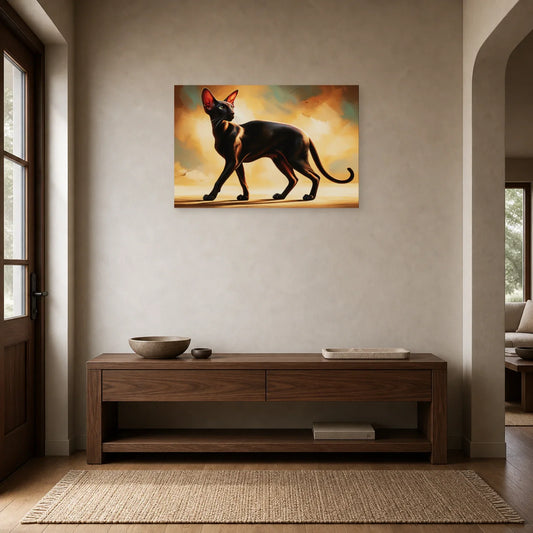 Tableau Chat Oriental Shorthair - Ligne Noire dans une entrée ou un couloir - Art Virtuoso