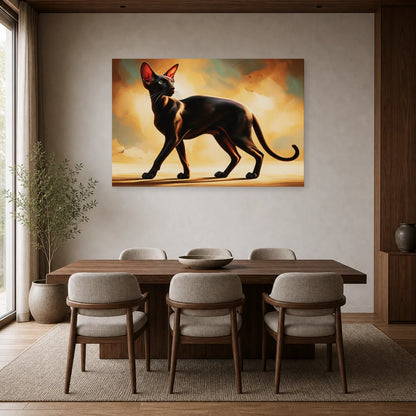 Tableau Chat Oriental Shorthair - Ligne Noire dans une salle à manger - Art Virtuoso