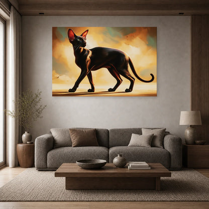 Tableau Chat Oriental Shorthair - Ligne Noire dans un salon - Art Virtuoso