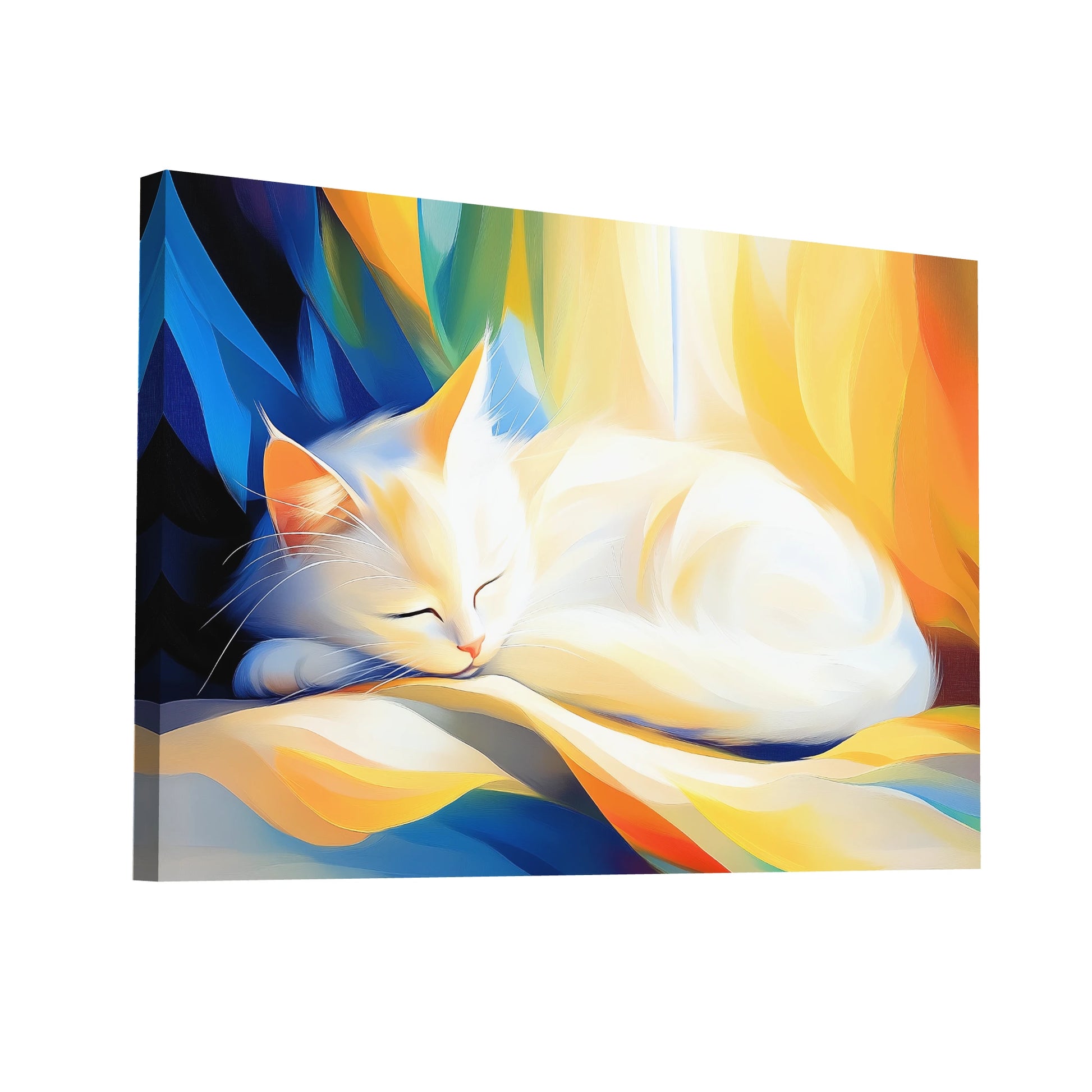 Product Hero 3D WebP Tableau Chat Peinture - Rêverie en Blanc et Or - Art Virtuoso