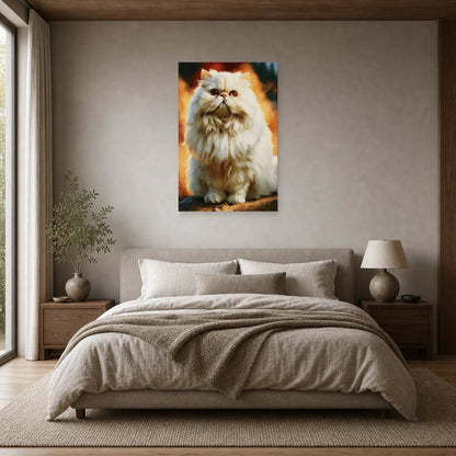 Tableau Chat Persan Crème - Nuage Dore dans une chambre - Art Virtuoso