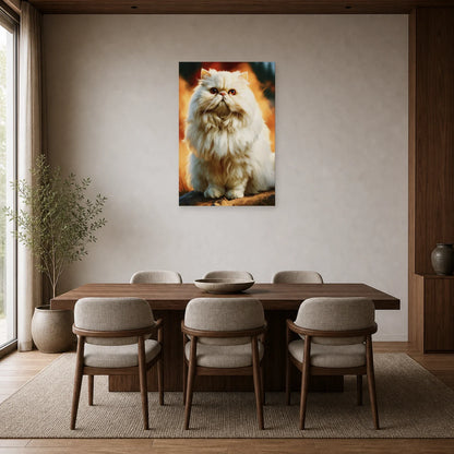 Tableau Chat Persan Crème - Nuage Dore dans une salle à manger - Art Virtuoso