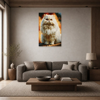 Tableau Chat Persan Crème - Nuage Dore dans un salon - Art Virtuoso