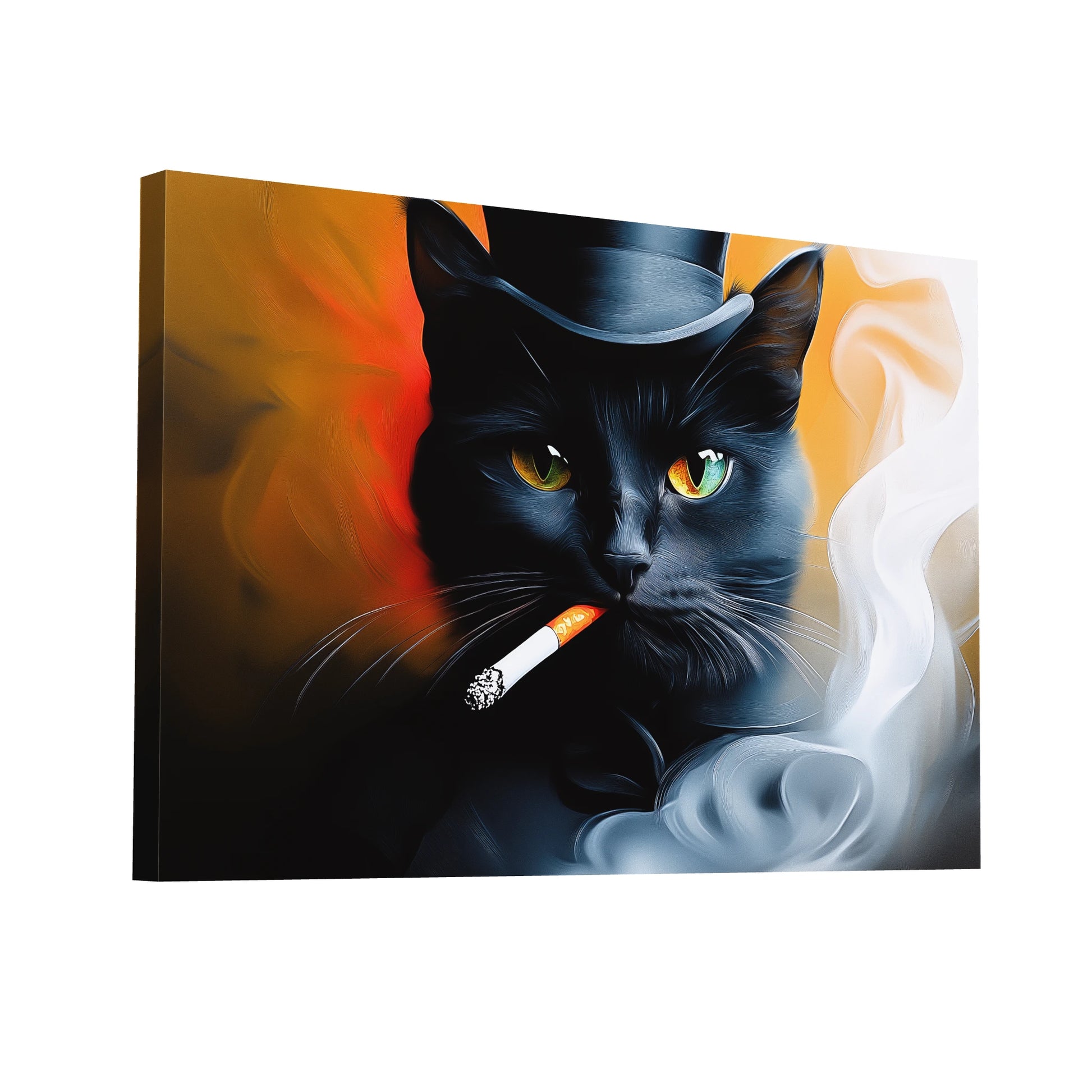 Product Hero 3D WebP Tableau Chat qui Fume - Aristochat Noir - Art Virtuoso