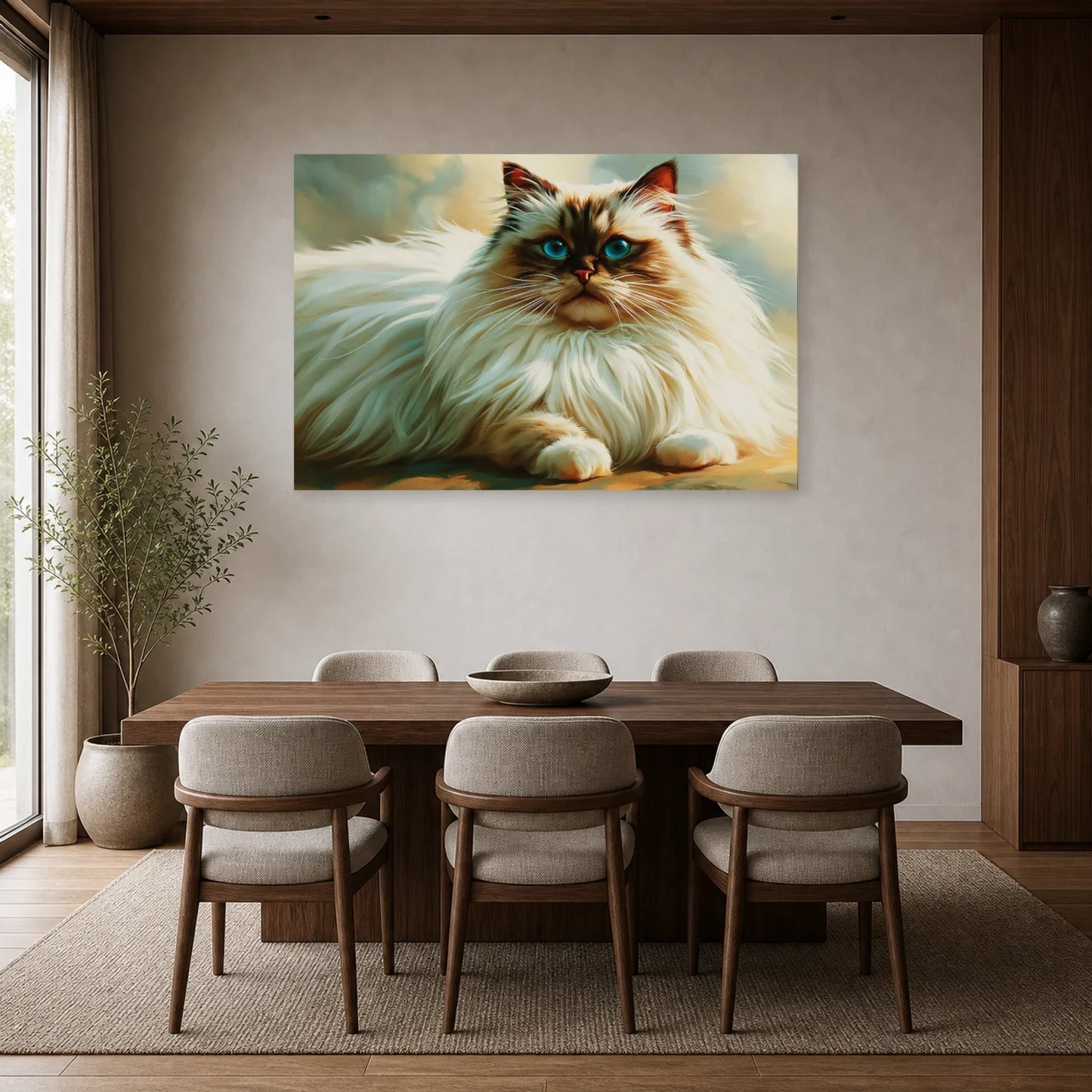 Tableau Chat Ragdoll Bleu - Calme Perle dans une salle à manger - Art Virtuoso
