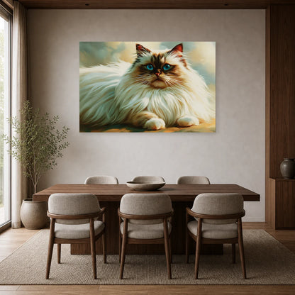 Tableau Chat Ragdoll Bleu - Calme Perle dans une salle à manger - Art Virtuoso