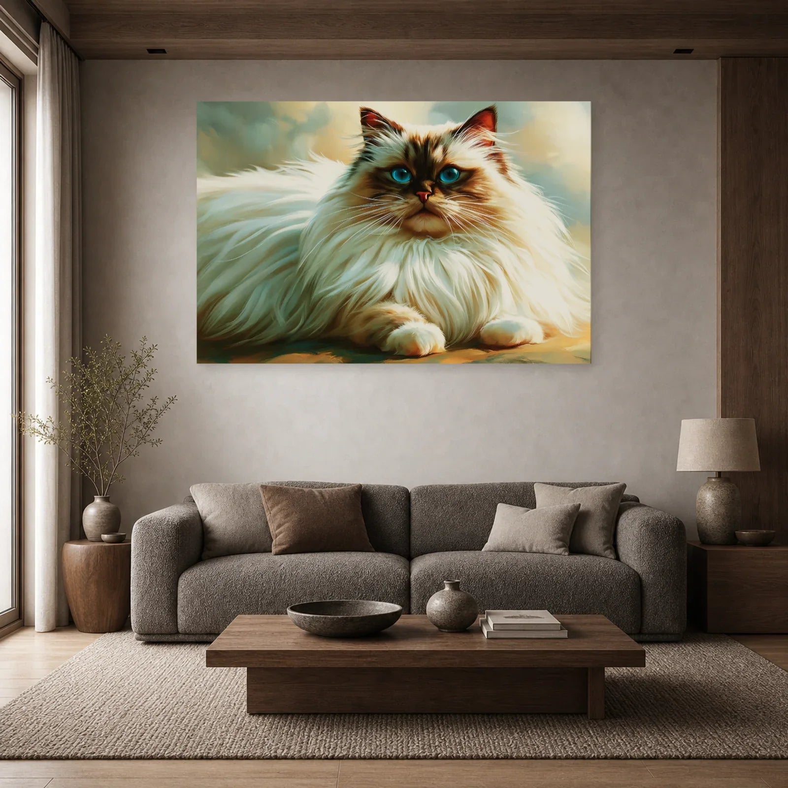 Tableau Chat Ragdoll Bleu - Calme Perle dans un salon - Art Virtuoso