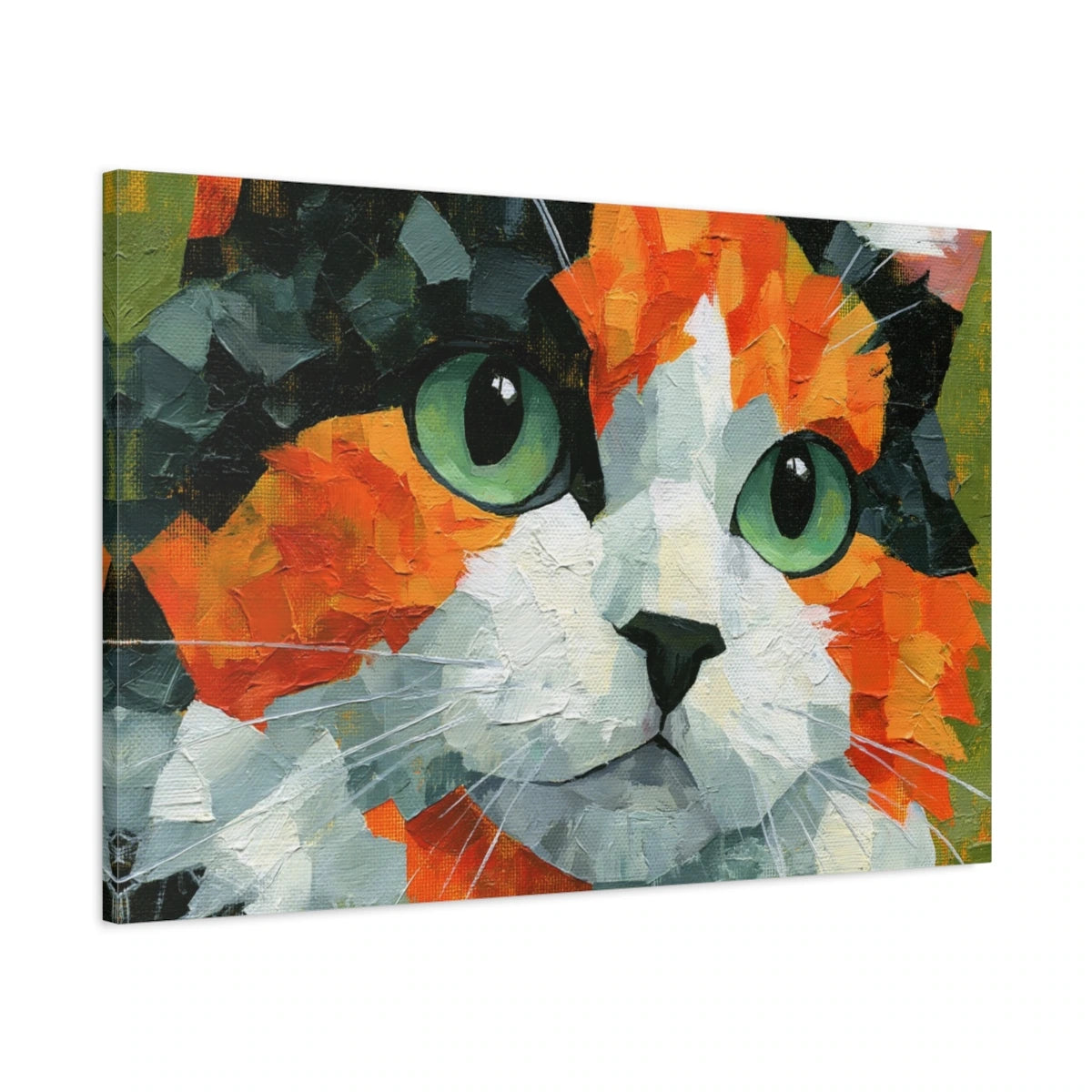 Tableau Chat Regard Émeraude Expressionniste - toile 3D avec bords imprimés - Art Virtuoso