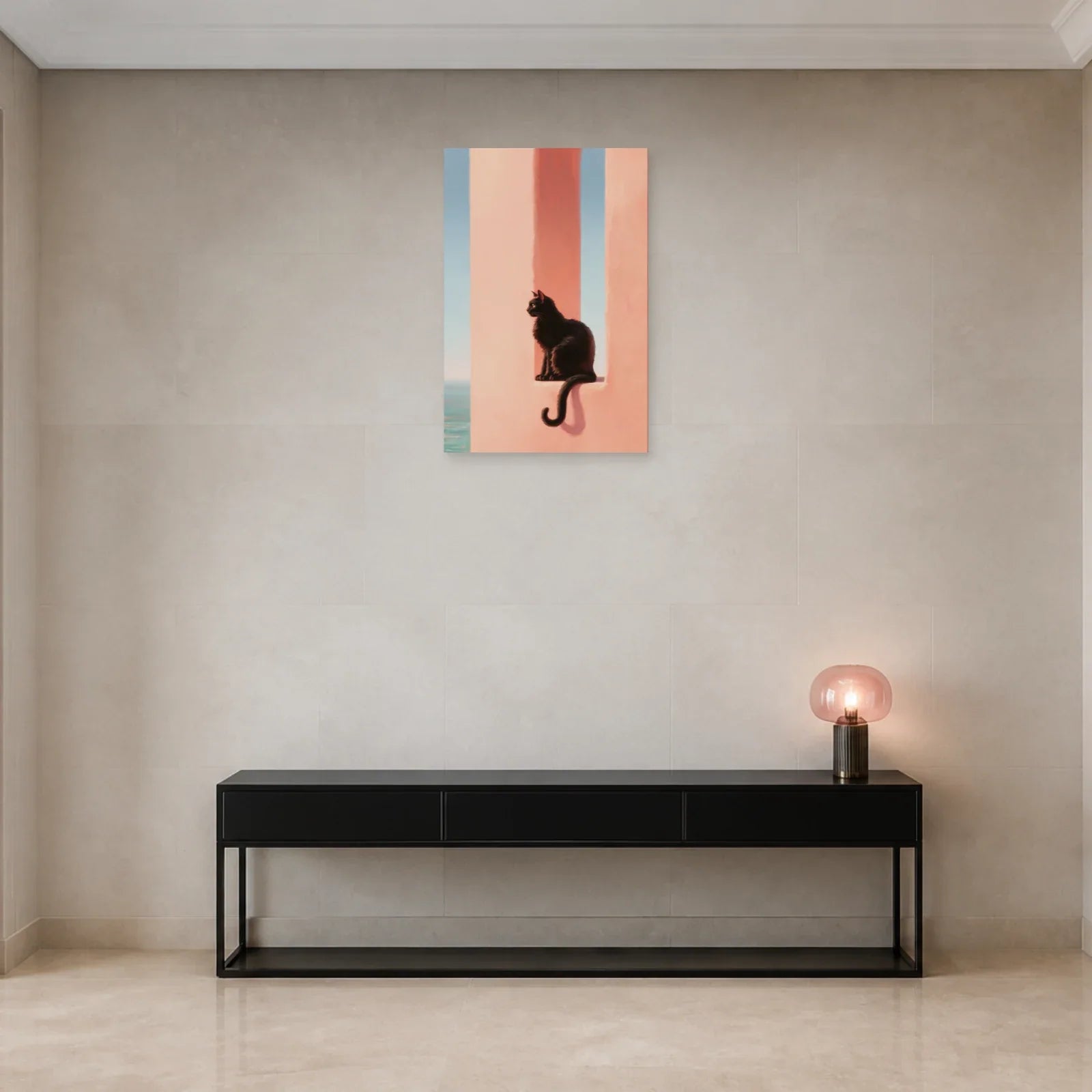 Tableau Chat Rose présenté dans une entrée - Art Virtuoso