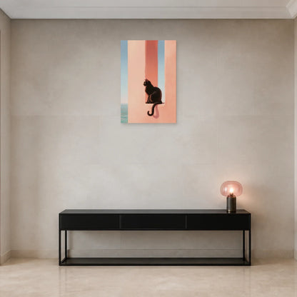 Tableau Chat Rose présenté dans une entrée - Art Virtuoso