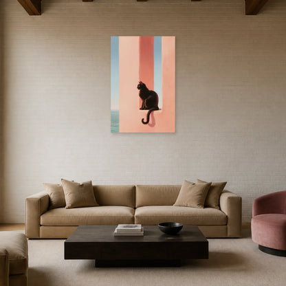 Tableau Chat Rose présenté dans un salon - Art Virtuoso