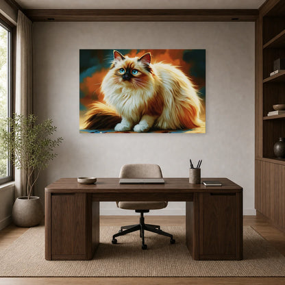 Tableau Chat Sacré de Birmanie - Gants de Lumière dans un bureau - Art Virtuoso