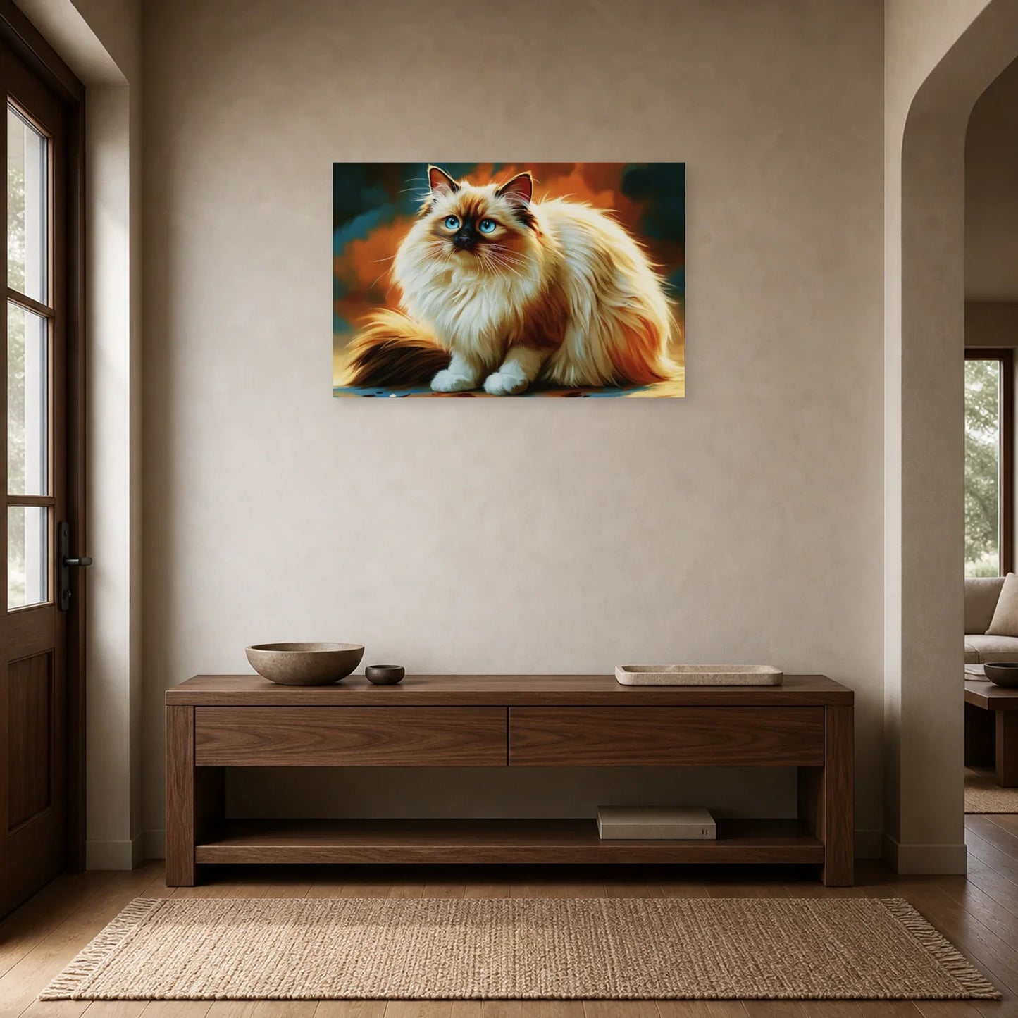 Tableau Chat Sacré de Birmanie - Gants de Lumière dans une entrée ou un couloir - Art Virtuoso