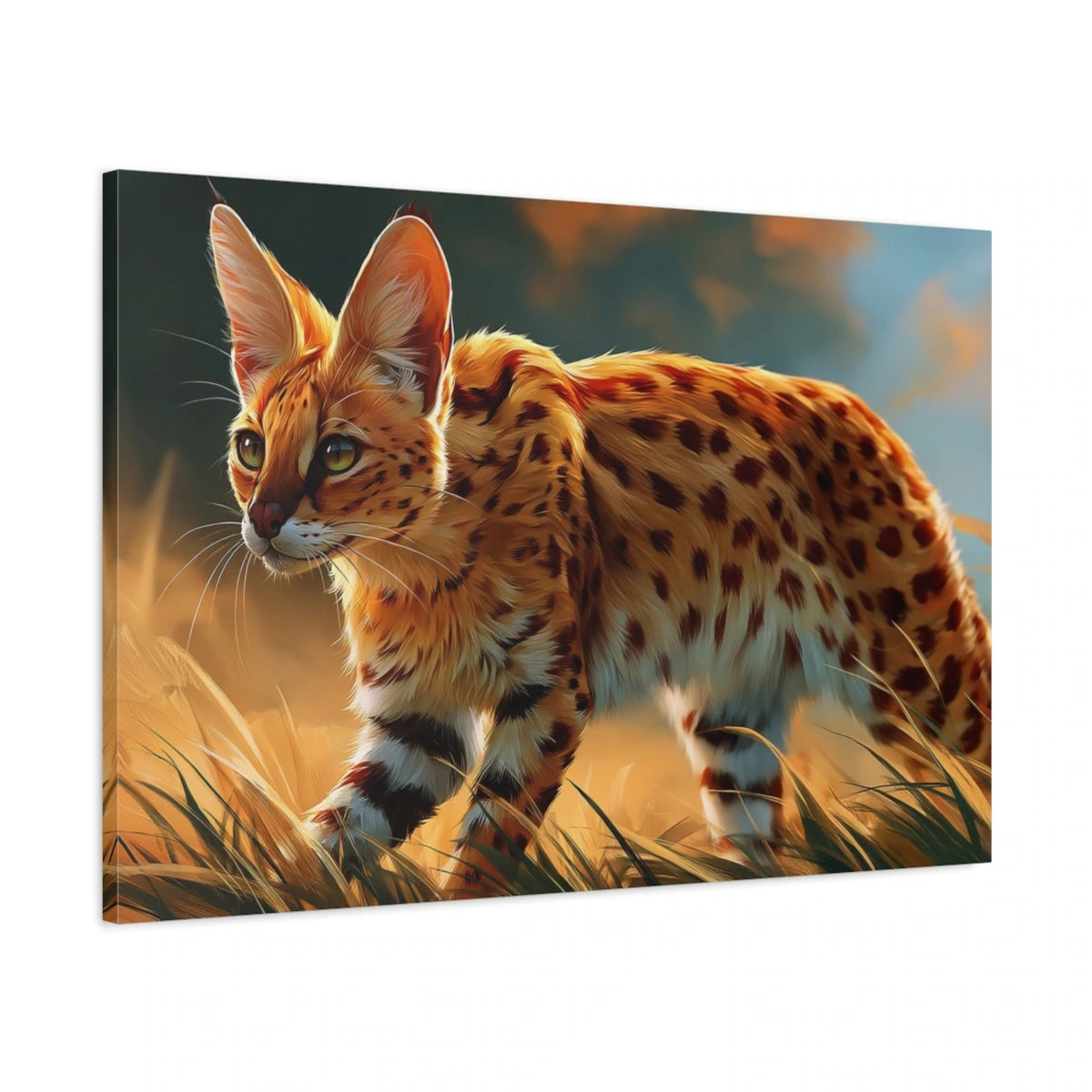 Tableau Chat Savannah - Marche Doree - toile avec bords imprimés - Art Virtuoso