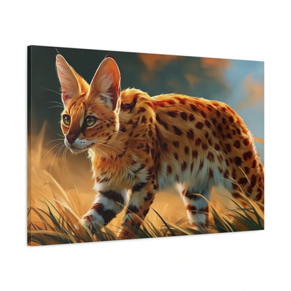 Tableau Chat Savannah - Marche Doree - toile avec bords imprimés - Art Virtuoso