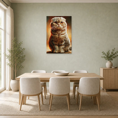 Tableau Chat Scottish Fold - Regard Rond dans une salle à manger - Art Virtuoso