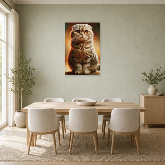Tableau Chat Scottish Fold - Regard Rond dans une salle à manger - Art Virtuoso