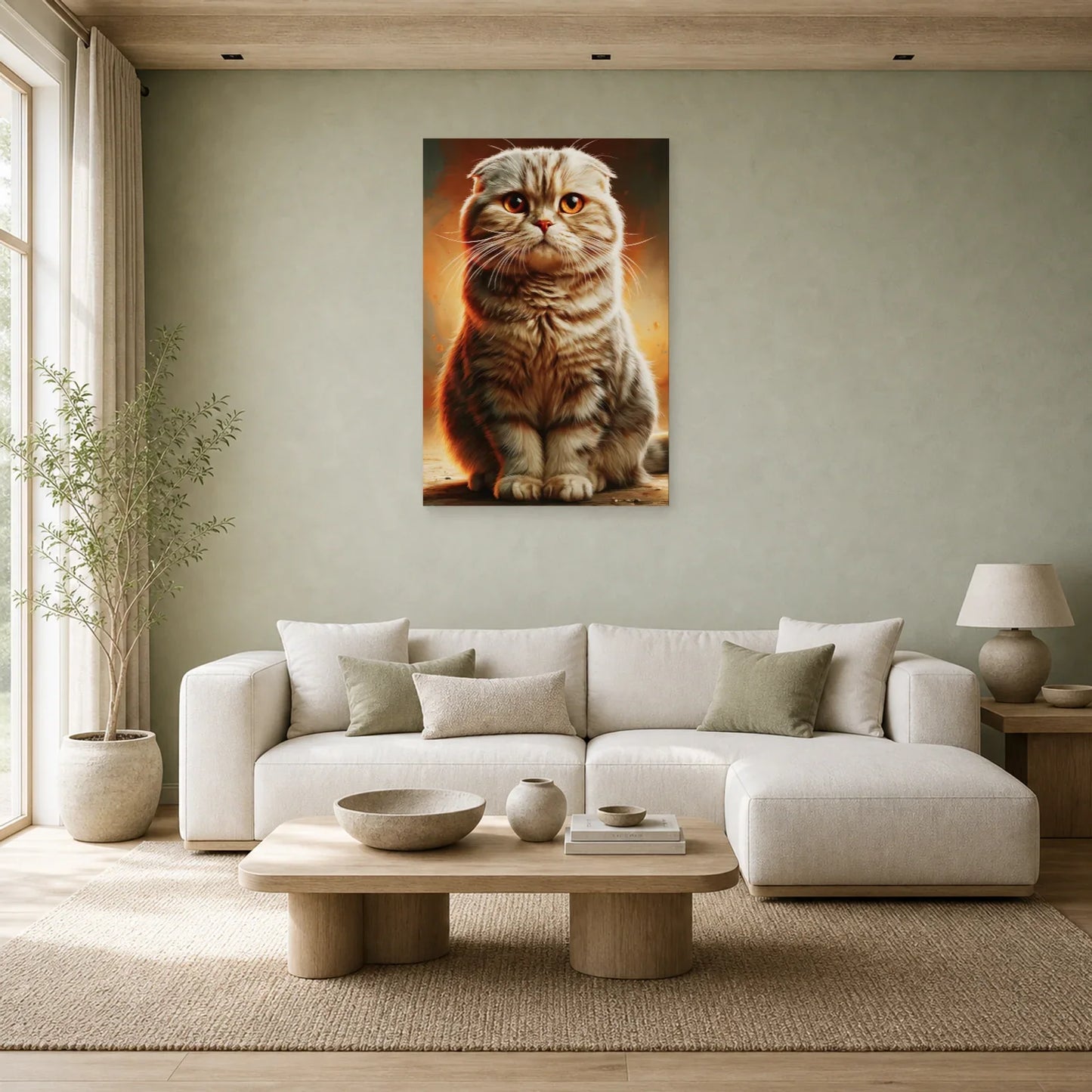 Tableau Chat Scottish Fold - Regard Rond dans un salon - Art Virtuoso