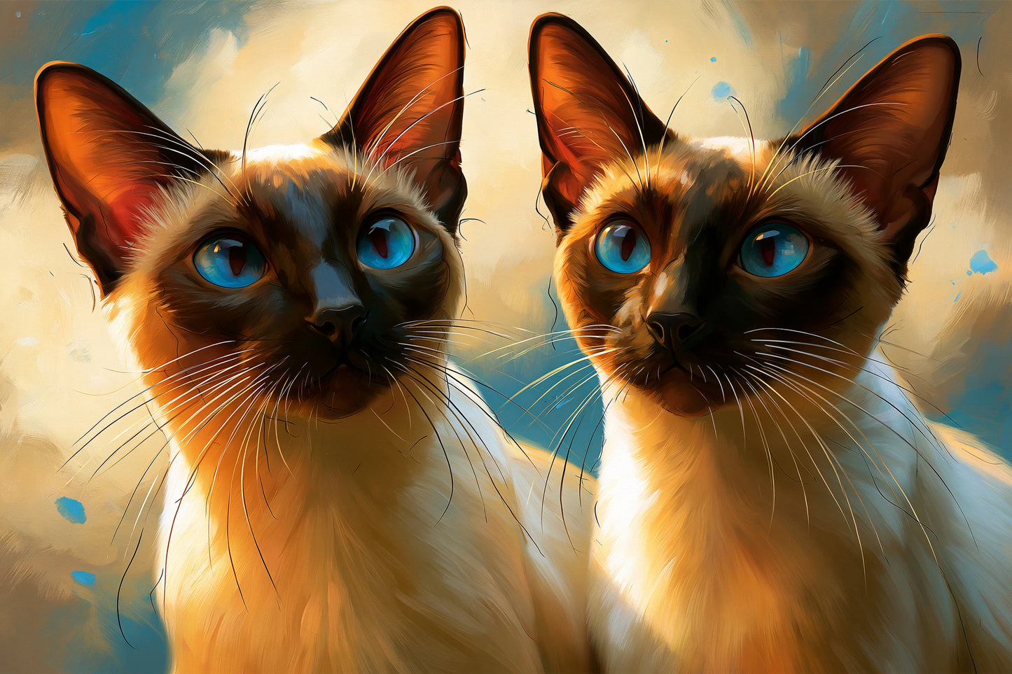 Tableau Chat Siamois Duo - Miroir Bleu - format L - Art Virtuoso