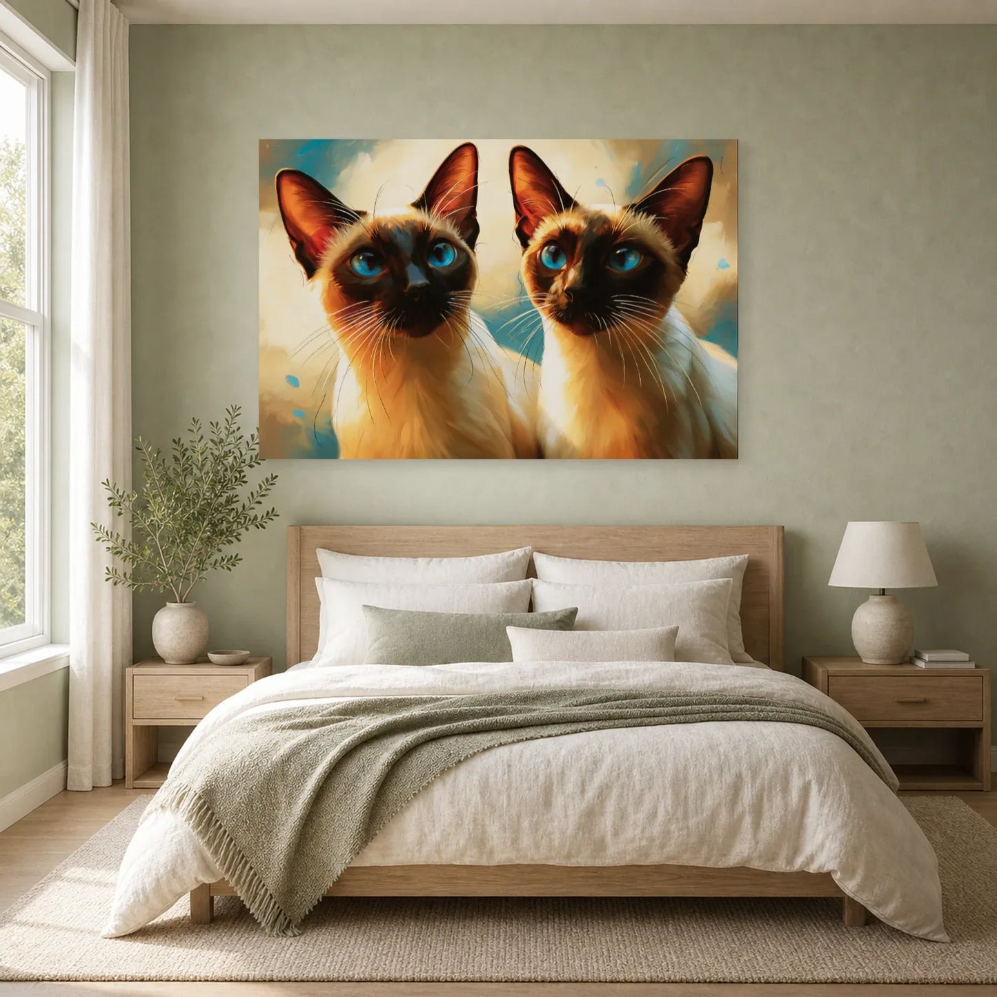 Tableau Chat Siamois Duo - Miroir Bleu dans une chambre - Art Virtuoso