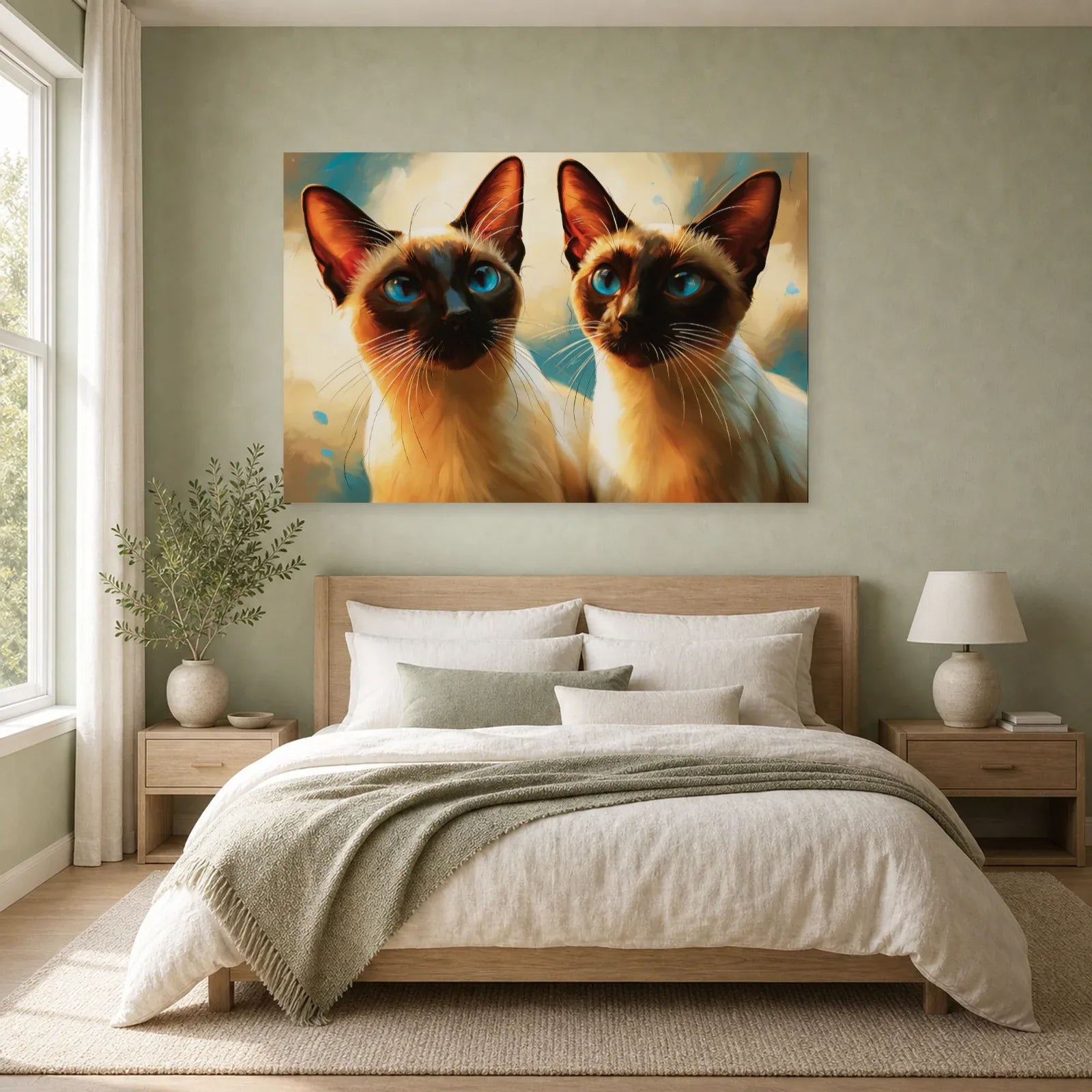 Tableau Chat Siamois Duo - Miroir Bleu dans une chambre - Art Virtuoso