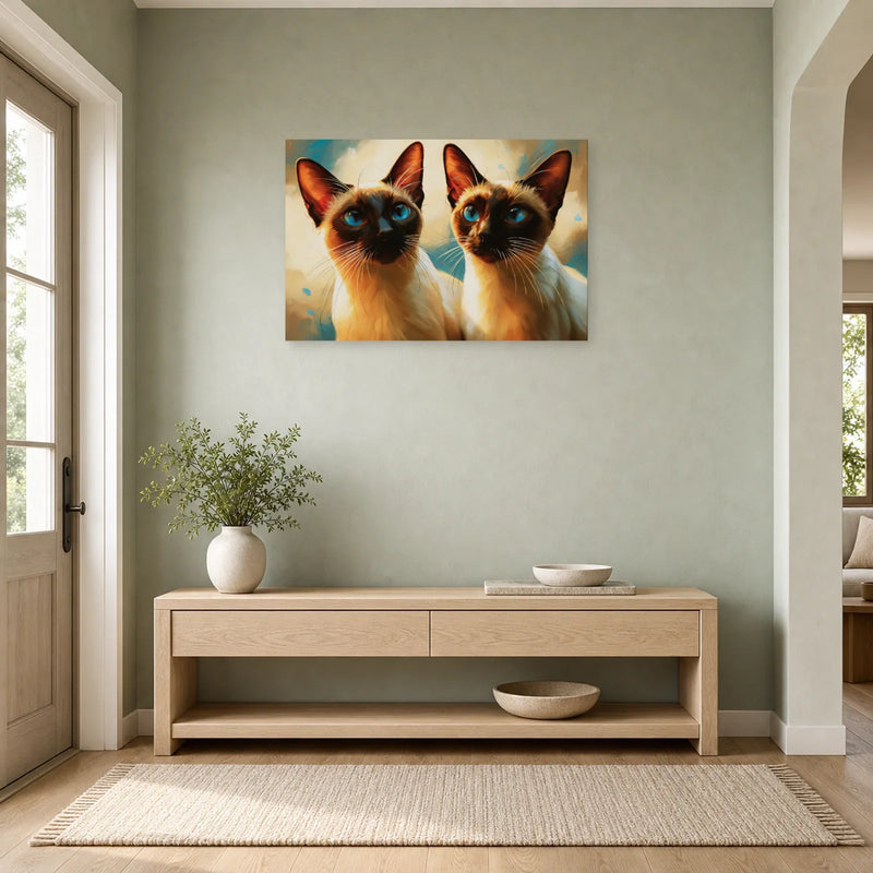 Tableau Chat Siamois Duo - Miroir Bleu sur toile