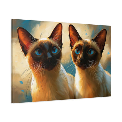 Tableau Chat Siamois Duo - Miroir Bleu - toile avec bords imprimés - Art Virtuoso