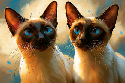 Tableau Chat Siamois Duo - Miroir Bleu - format XL - Art Virtuoso
