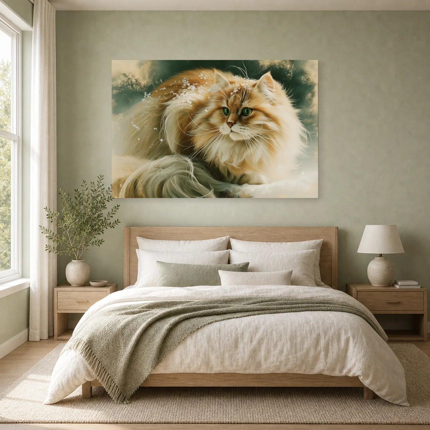 Tableau Chat Sibérien - Hiver Solaire dans une chambre - Art Virtuoso