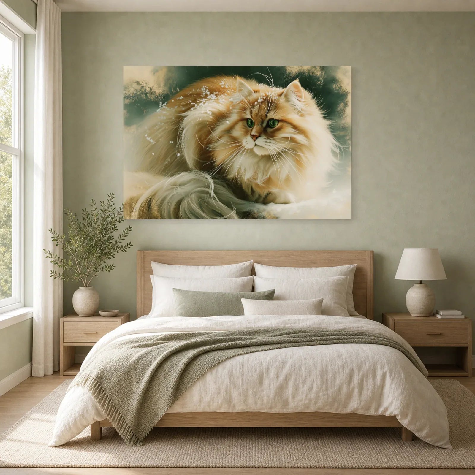 Tableau Chat Sibérien - Hiver Solaire dans une chambre - Art Virtuoso