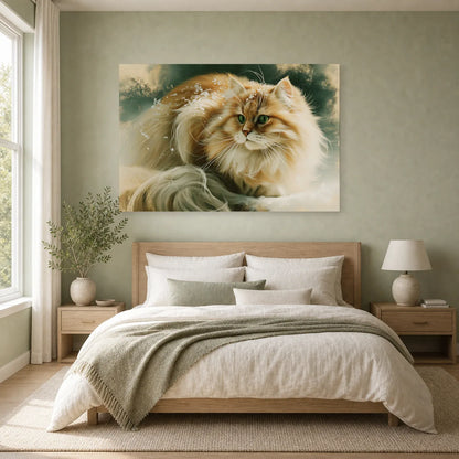Tableau Chat Sibérien - Hiver Solaire dans une chambre - Art Virtuoso