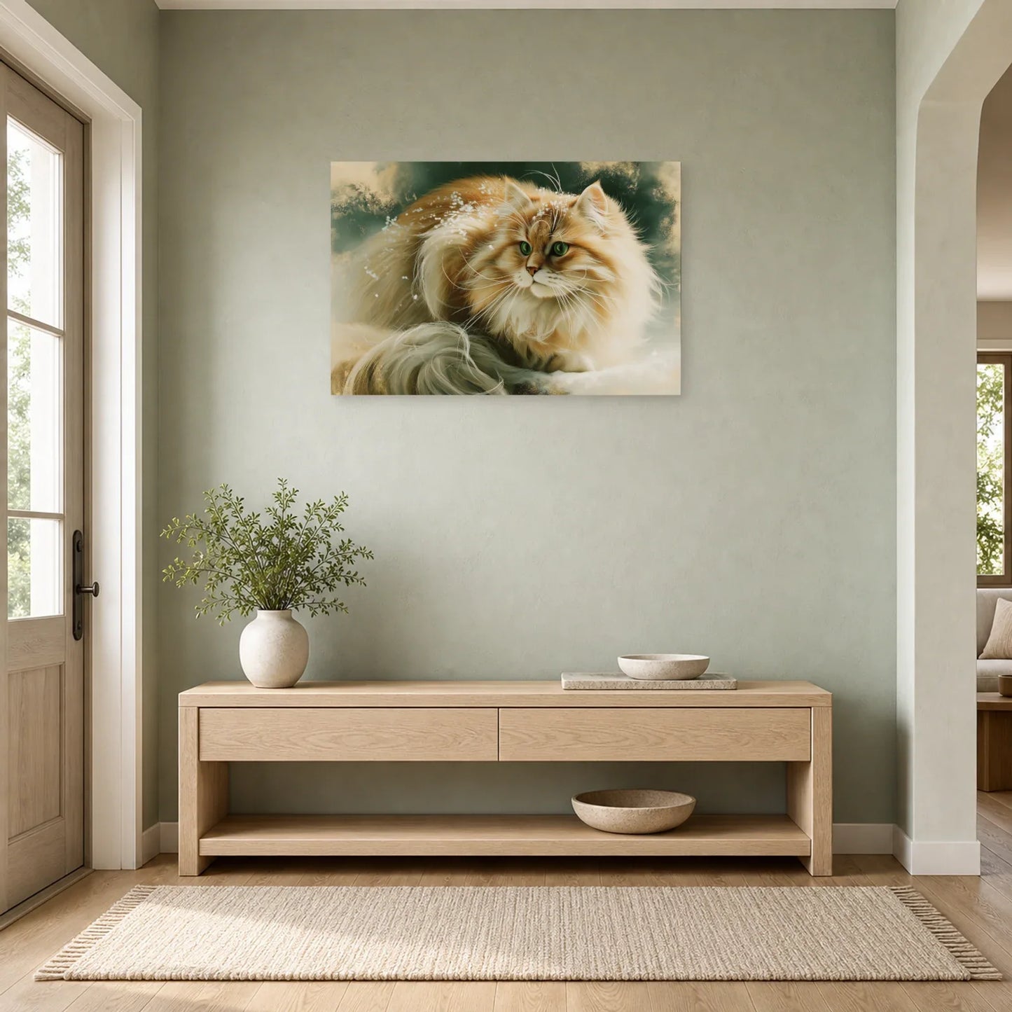 Tableau Chat Sibérien - Hiver Solaire dans une entrée ou un couloir - Art Virtuoso