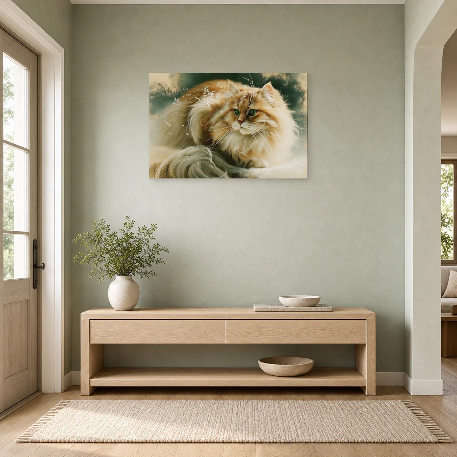 Tableau Chat Sibérien - Hiver Solaire dans une entrée ou un couloir - Art Virtuoso
