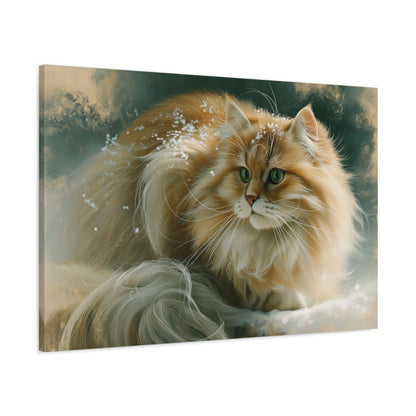 Tableau Chat Sibérien - Hiver Solaire - toile avec bords imprimés - Art Virtuoso