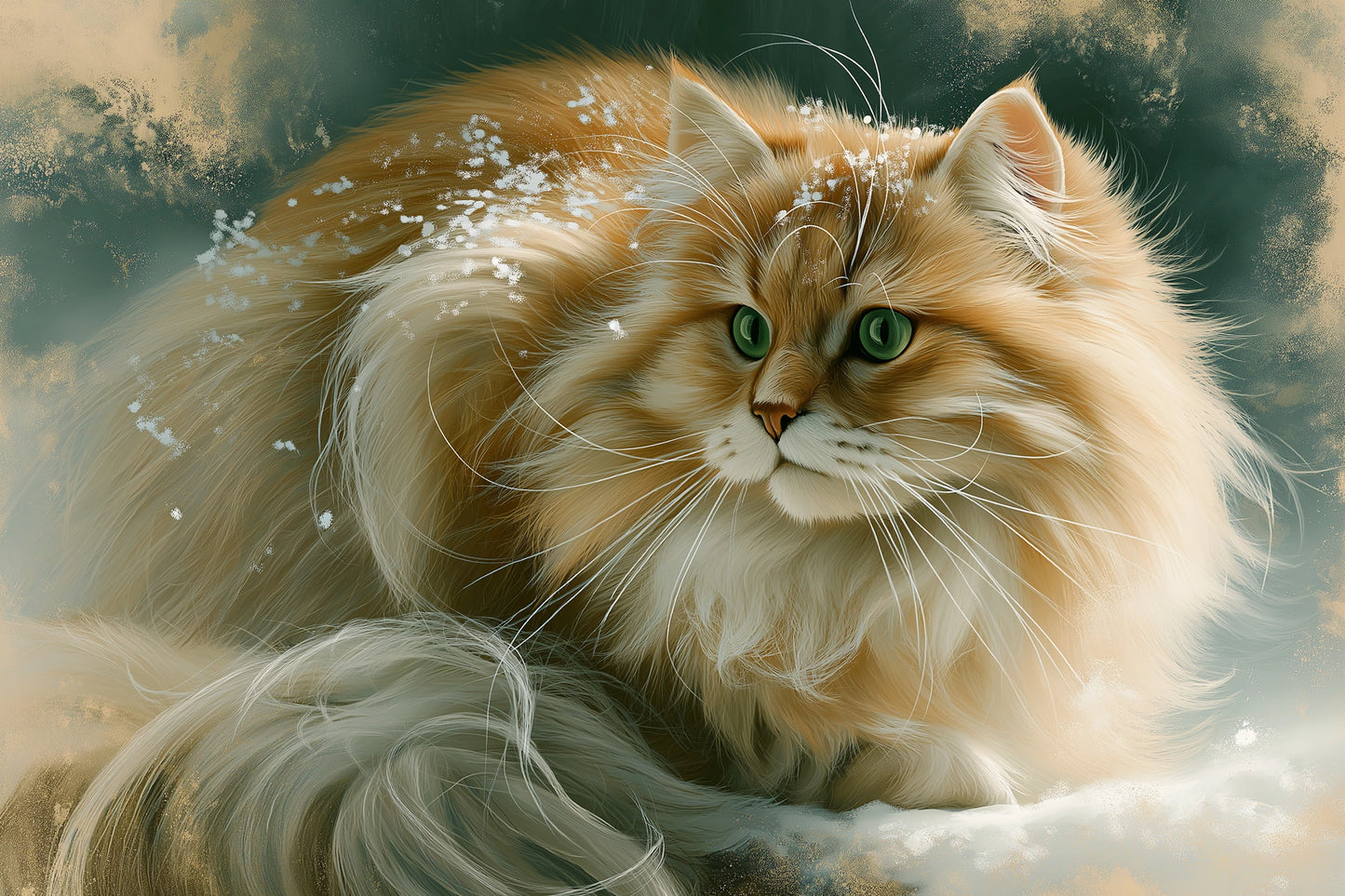 Tableau Chat Sibérien - Hiver Solaire - format XXL - Art Virtuoso