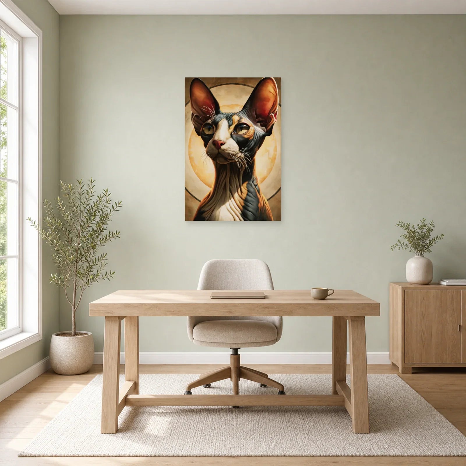 Tableau Chat Sphynx - Icône Sable dans un bureau - Art Virtuoso