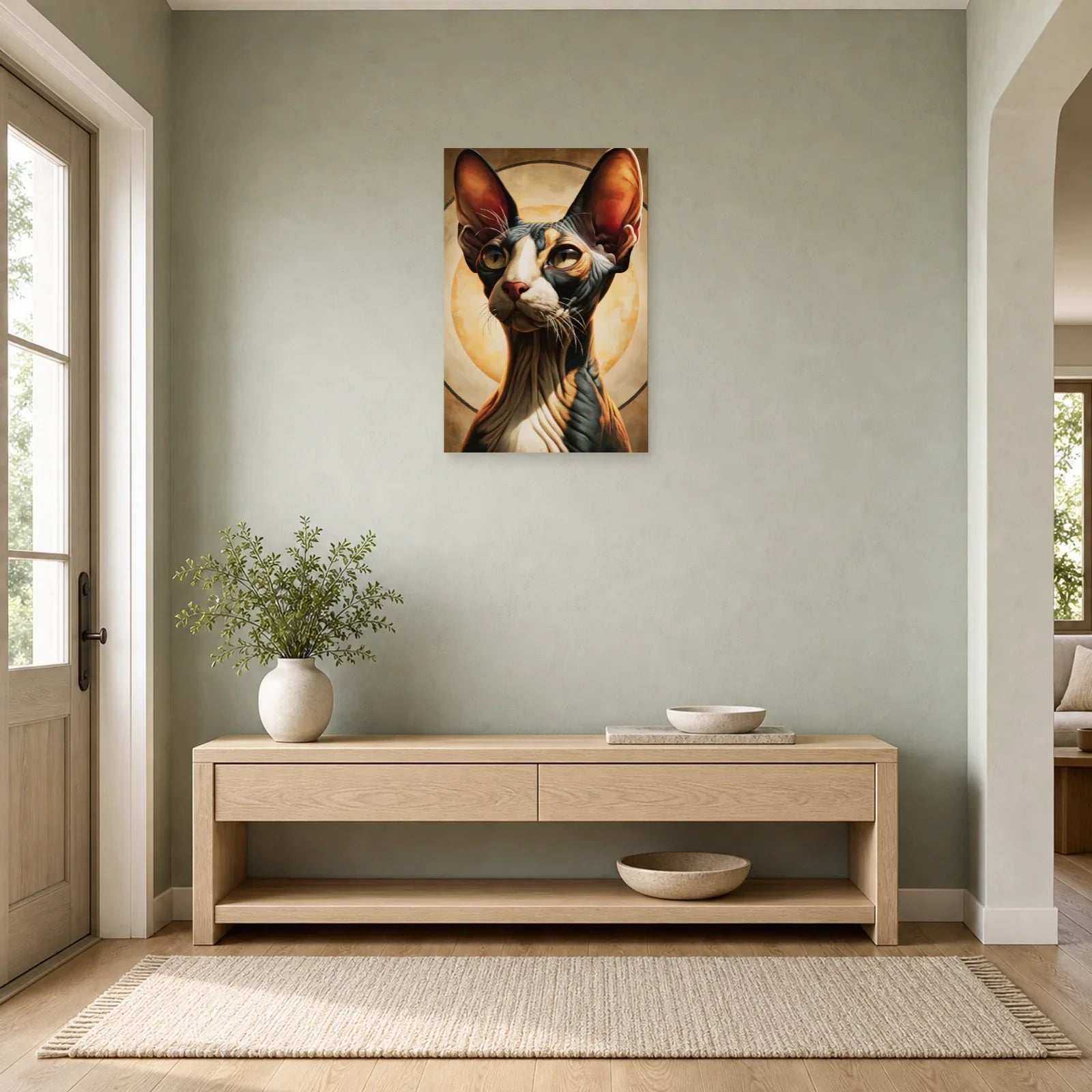 Tableau Chat Sphynx - Icône Sable dans une entrée ou un couloir - Art Virtuoso